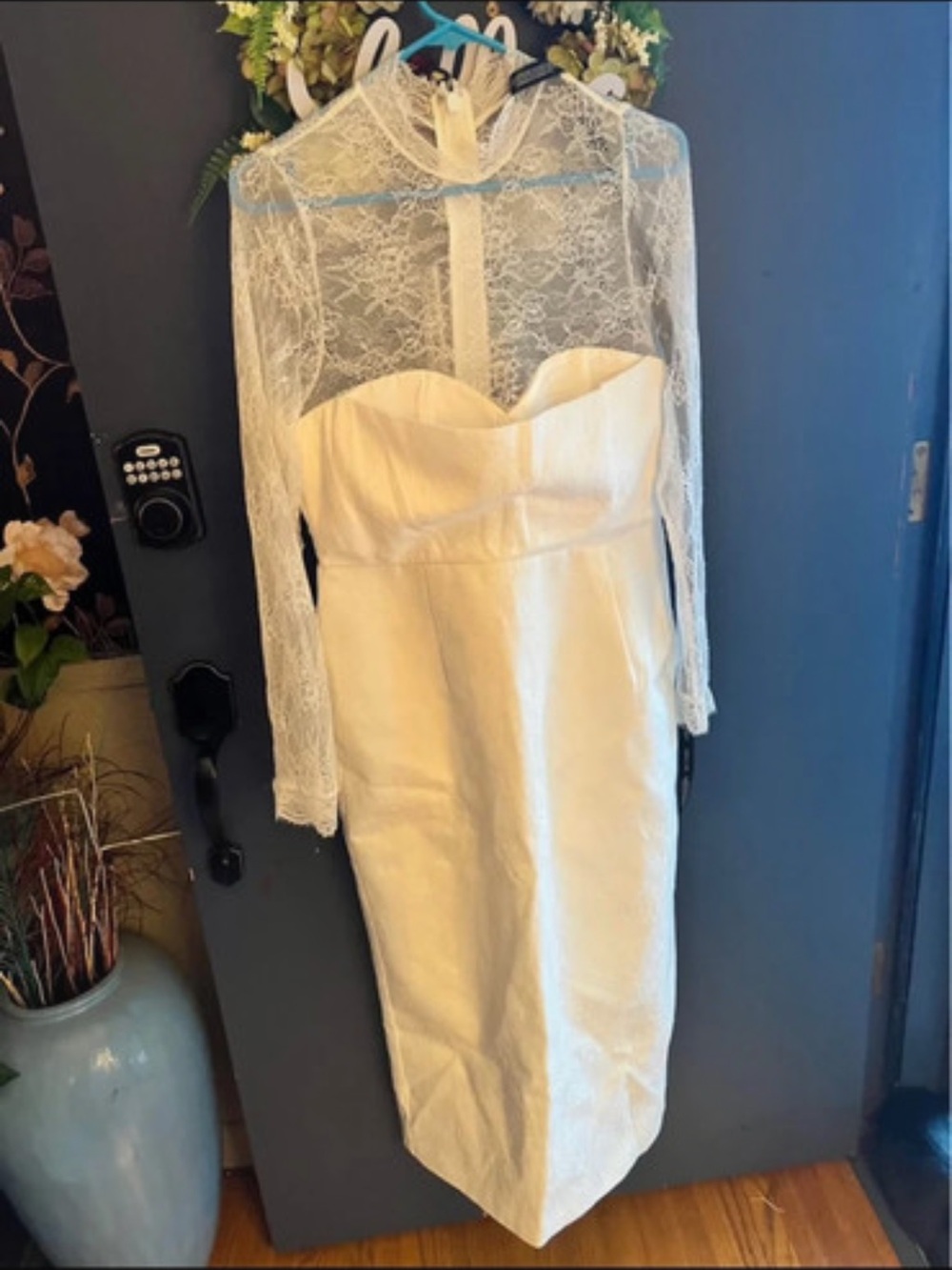 Six Stories MONA White Lace Sleeve Bridal Midi Dress UK 12 NWT